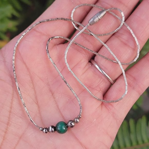Vintage Native American handmade sterling balls, malachite ball, liquid silver h - Picture 3 of 14